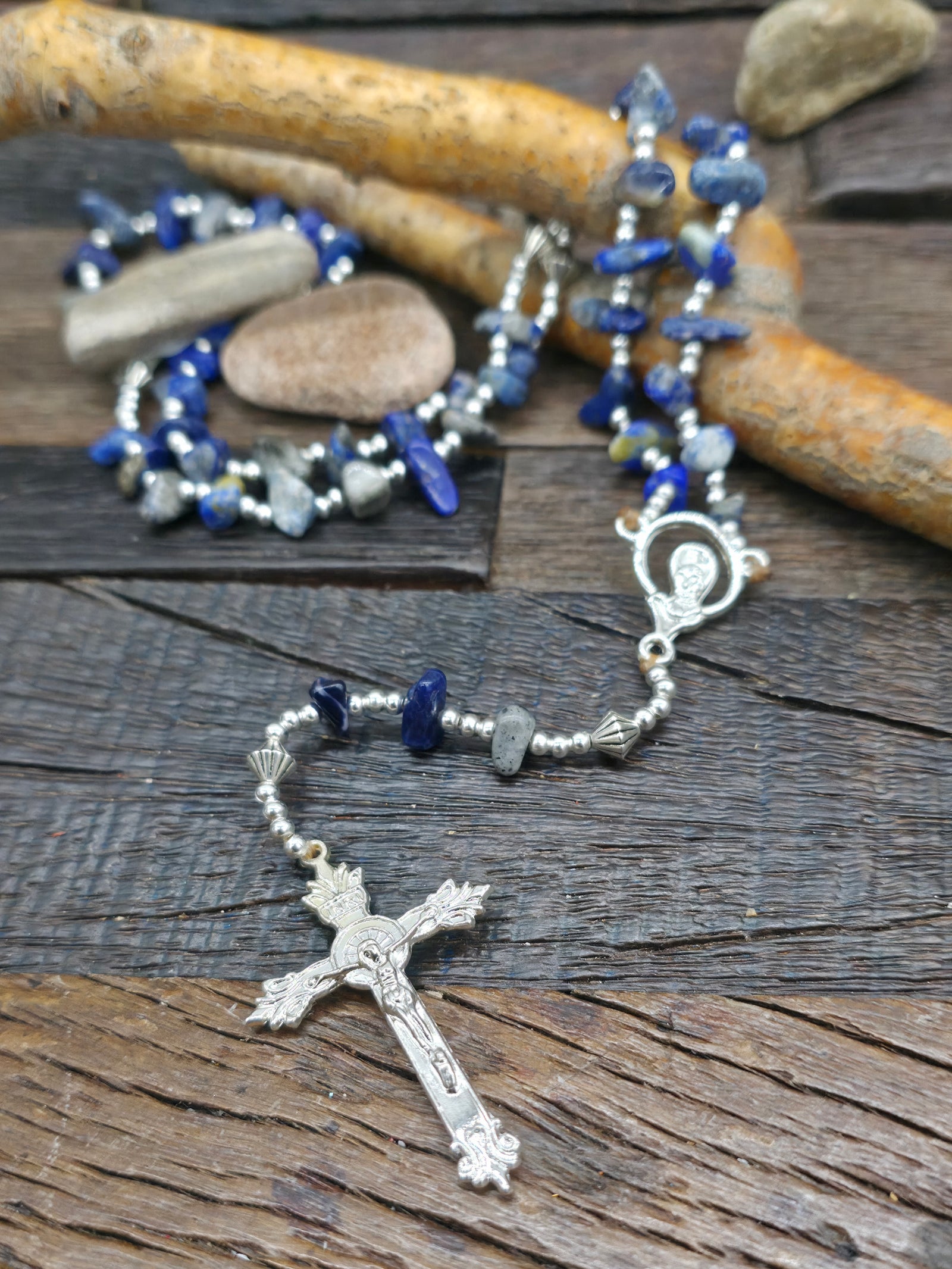 Sodalite Bead Rosary by Eileen Coriz - 20 in. with 5 1/2 in. drop