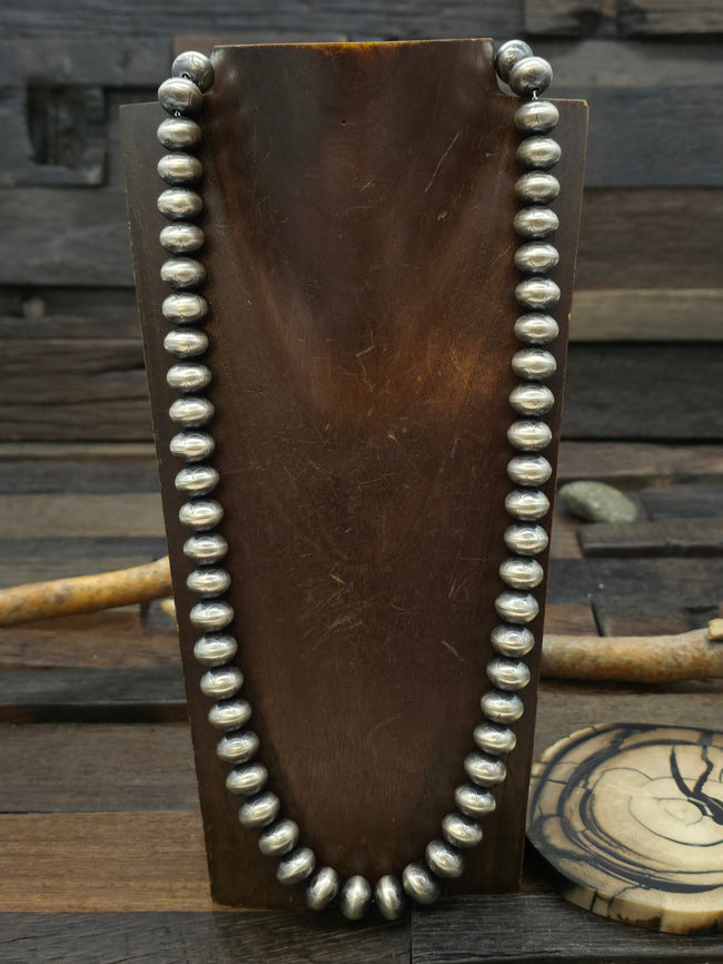 Stamped Sterling Silver Navajo Pearl Necklace by Dorinda Mariano - 24 in. 12 mm Bead