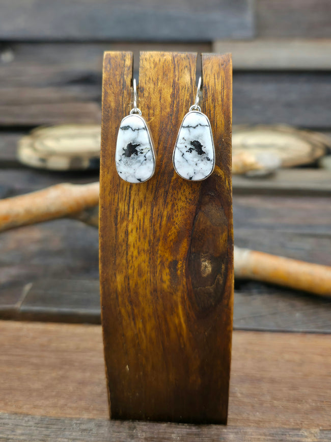 Sterling Silver White Buffalo Hook Dangle Earrings