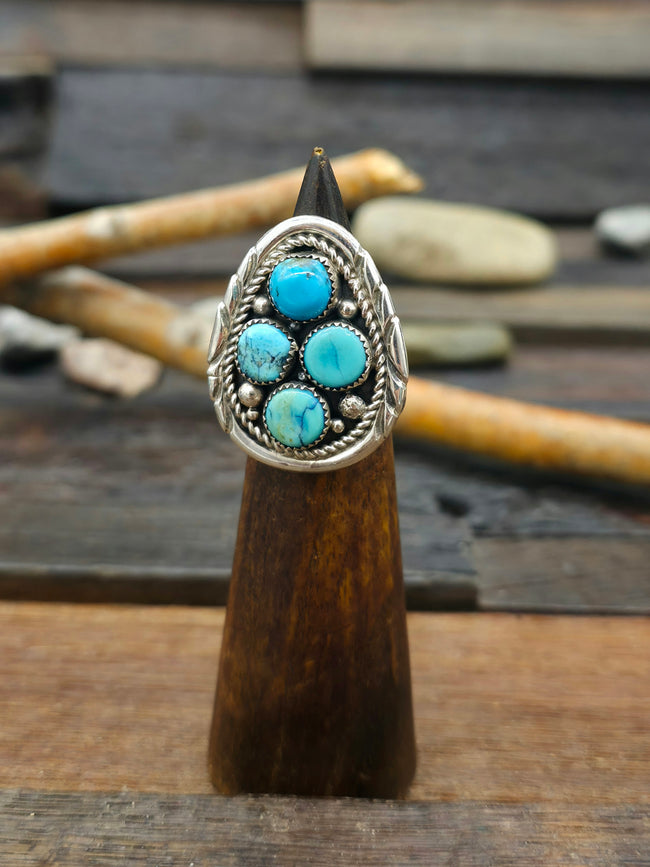 Sterling Silver Turquoise Cluster Ring by P. Spencer - Size 5