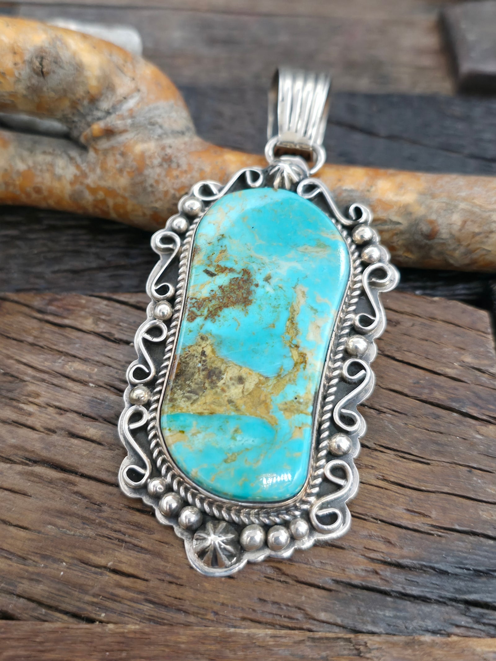 Sterling Silver Kingman Turquoise Pendant by La Rose Ganadanegro