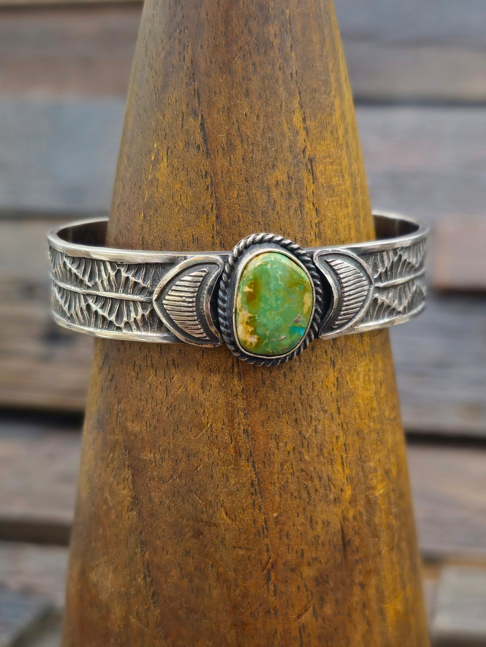 Stamped Sterling Silver Royston Turquoise Cuff by Sunshine Reeves - 5 3/4 in.