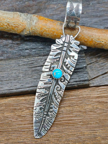 Sterling Silver Turquoise Needlepoint Cross by C. Iule - 3 by 2 in.