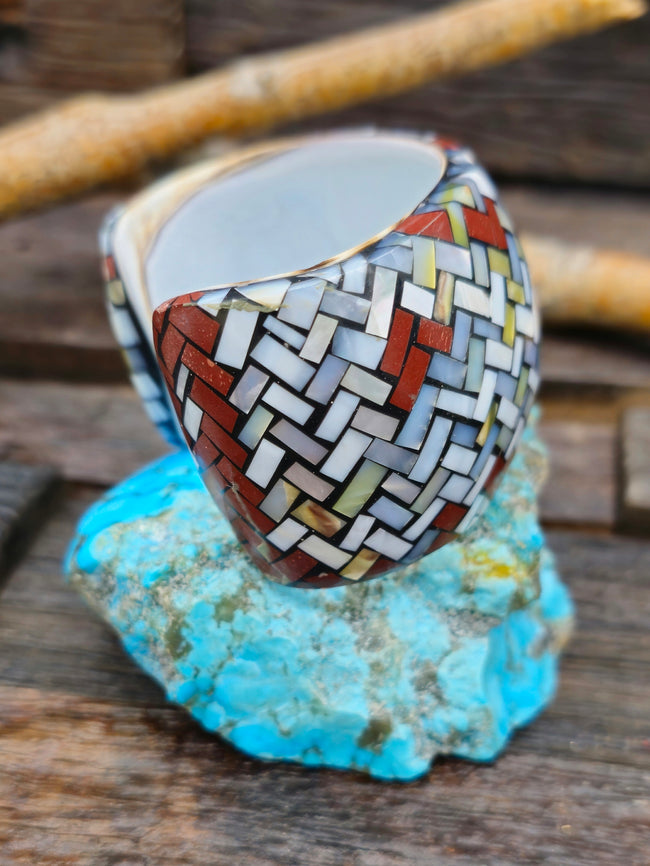 Pipestone and Mother of Pearl Inlay Cuff by Charlene Reano - 6 in.