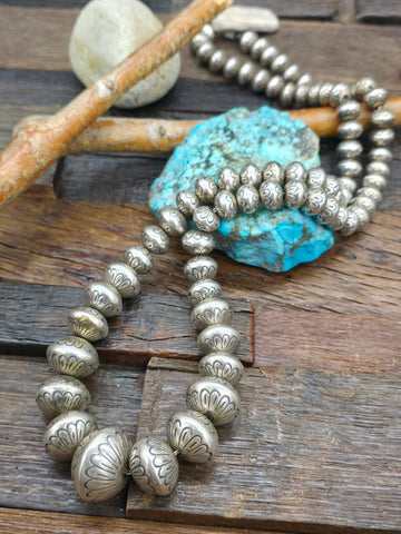 Vintage/Estate Graduated Sterling Silver Bead Necklace - 32 in.