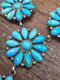 Sterling Silver and Turquoise Cluster Lariat Necklace and Earring Set by E. Garfield - 24 in. with 5 1/2 in. Drop