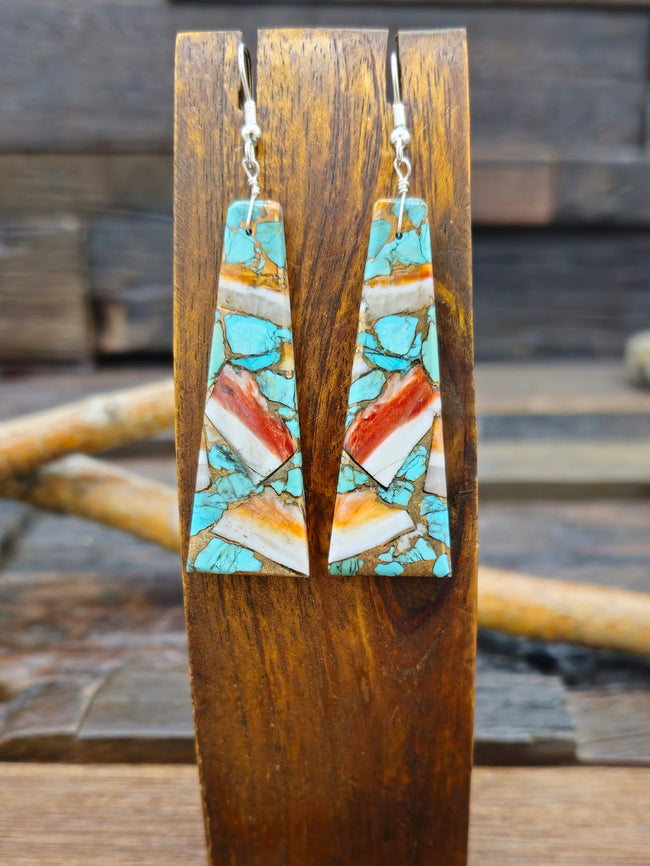 Blue Turquoise and Spiny Oyster Slab Earrings by Jameson Pete