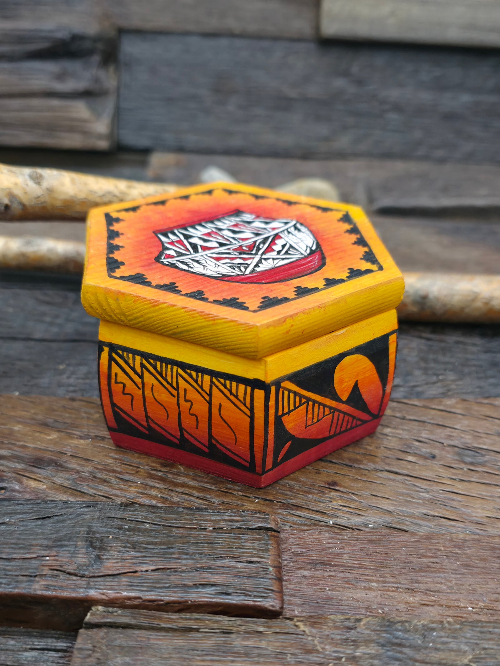 Handpainted Wooden Trinket Box by Andy Tsosie - Pottery - 3 in. by 3 in. by 2 in.