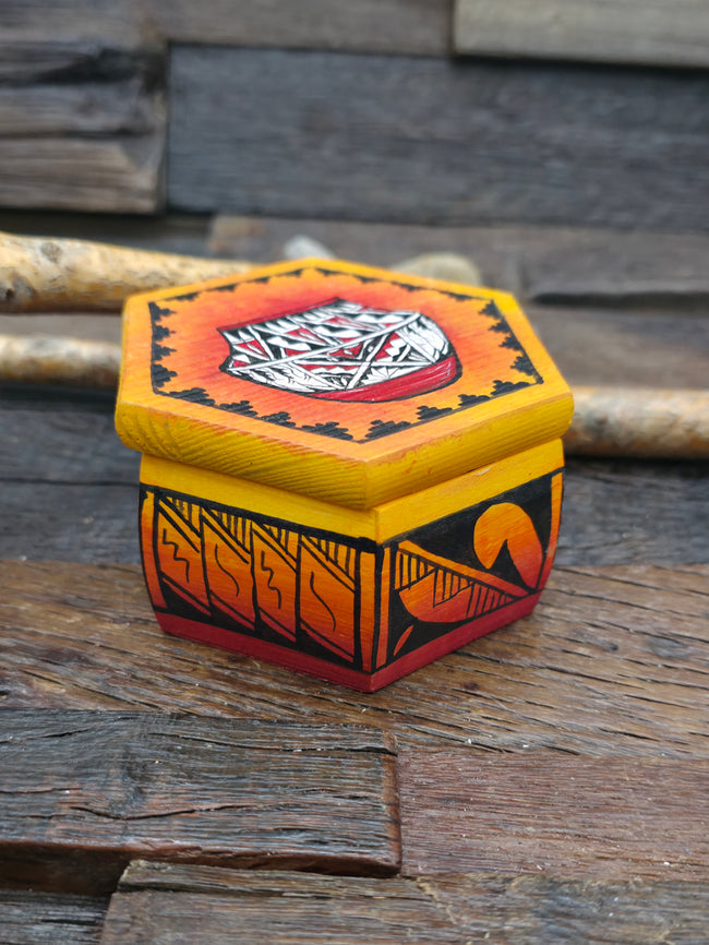 Handpainted Wooden Trinket Box by Andy Tsosie - Pottery - 3 in. by 3 in. by 2 in.