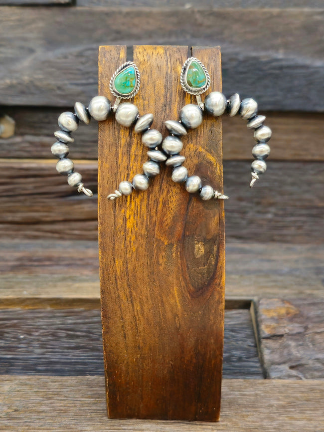 Oxidized Sterling Silver Naja Earrings with Blue-Green Turquoise Posts