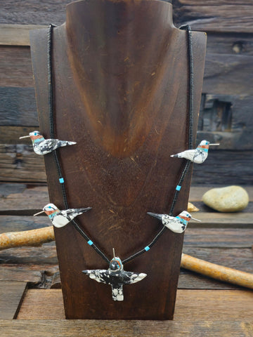 Pipestone, Jet, and Turquoise Heishi Necklace by Torevia Crespin - 20 in