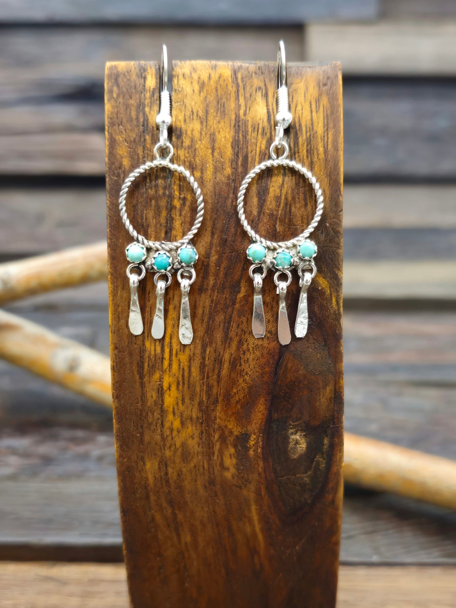 Mini Zuni Hanging Hoops with Dangles by Mike Bitsie
