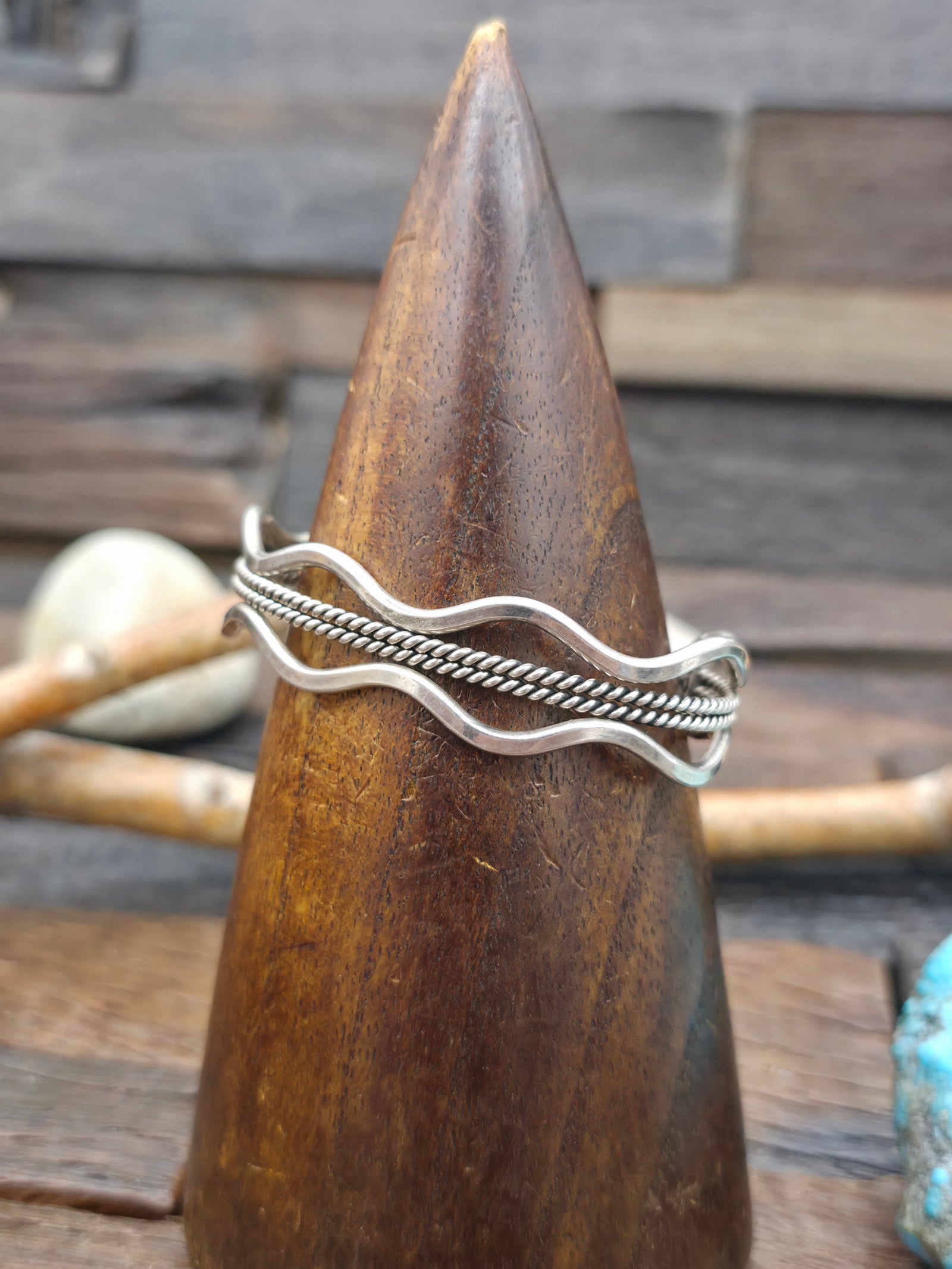 Sterling Silver Wave and Twist Bracelet by Tahe - 6 1/2 in.