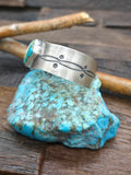 Three Stone Sonoran Turquoise Stamped Sterling Silver Cuff by LaRose Ganadanegro - 7 in. with Gap
