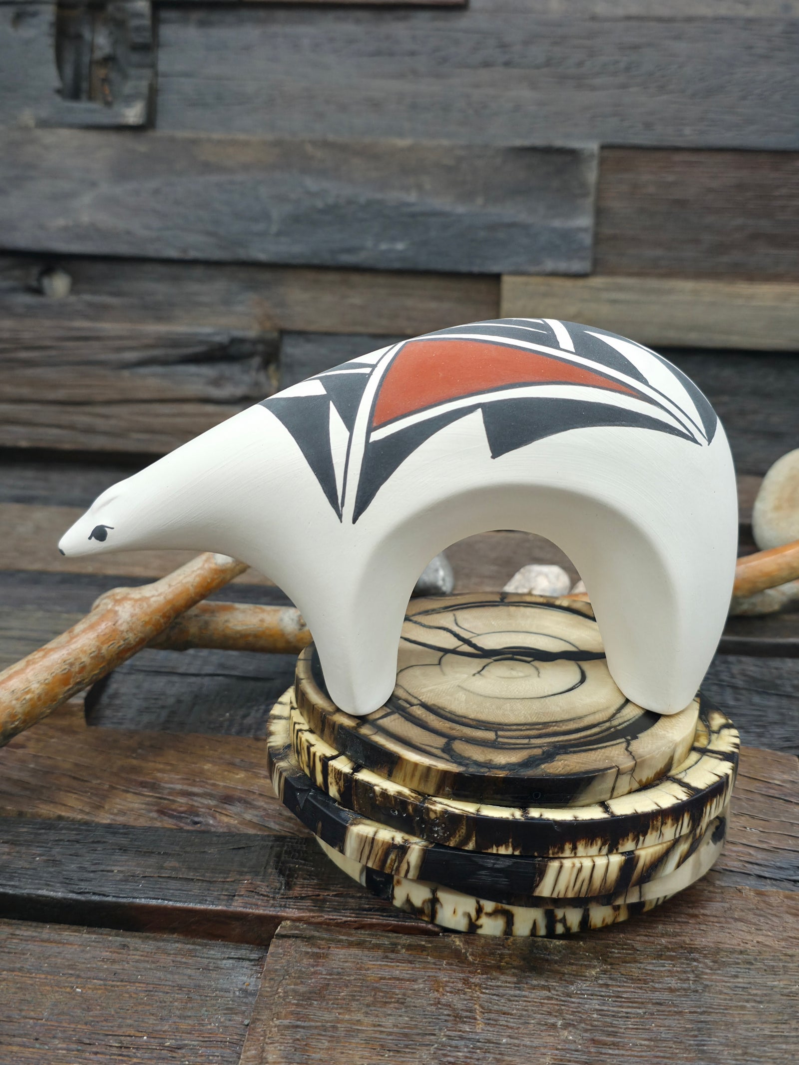 Hand Painted Acoma Ceramic Bear by Kuutimaitsa - 6 1/2 in. by 4 in. by 2 in.