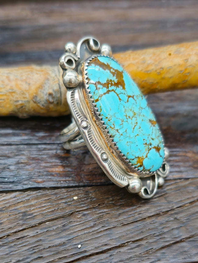 Sterling Silver and Turquoise Ring by Leslie Nez - Size 9