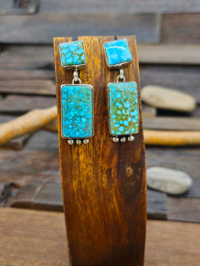 Two-Stone Kingman Post Earrings by Linda Yazzie