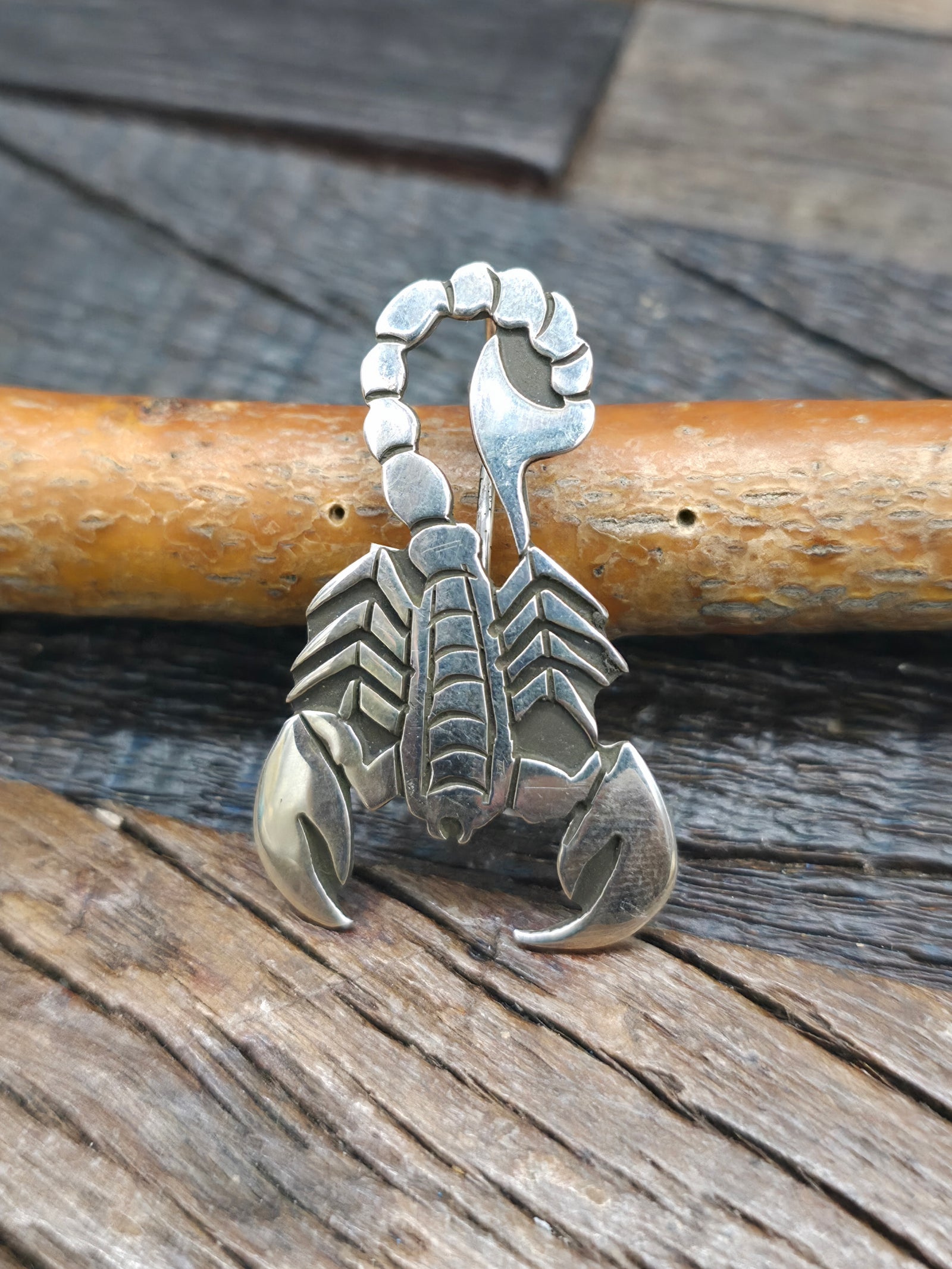 Sterling Silver Overlay Scorpion Pendant on Shepherd's Hook - 1 1/2 in, by  in.