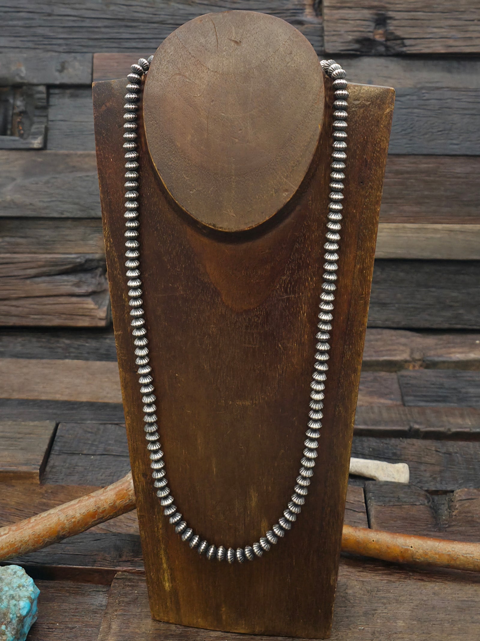Sterling Silver Fluted Bead Necklace - 24 in. 6 mm.