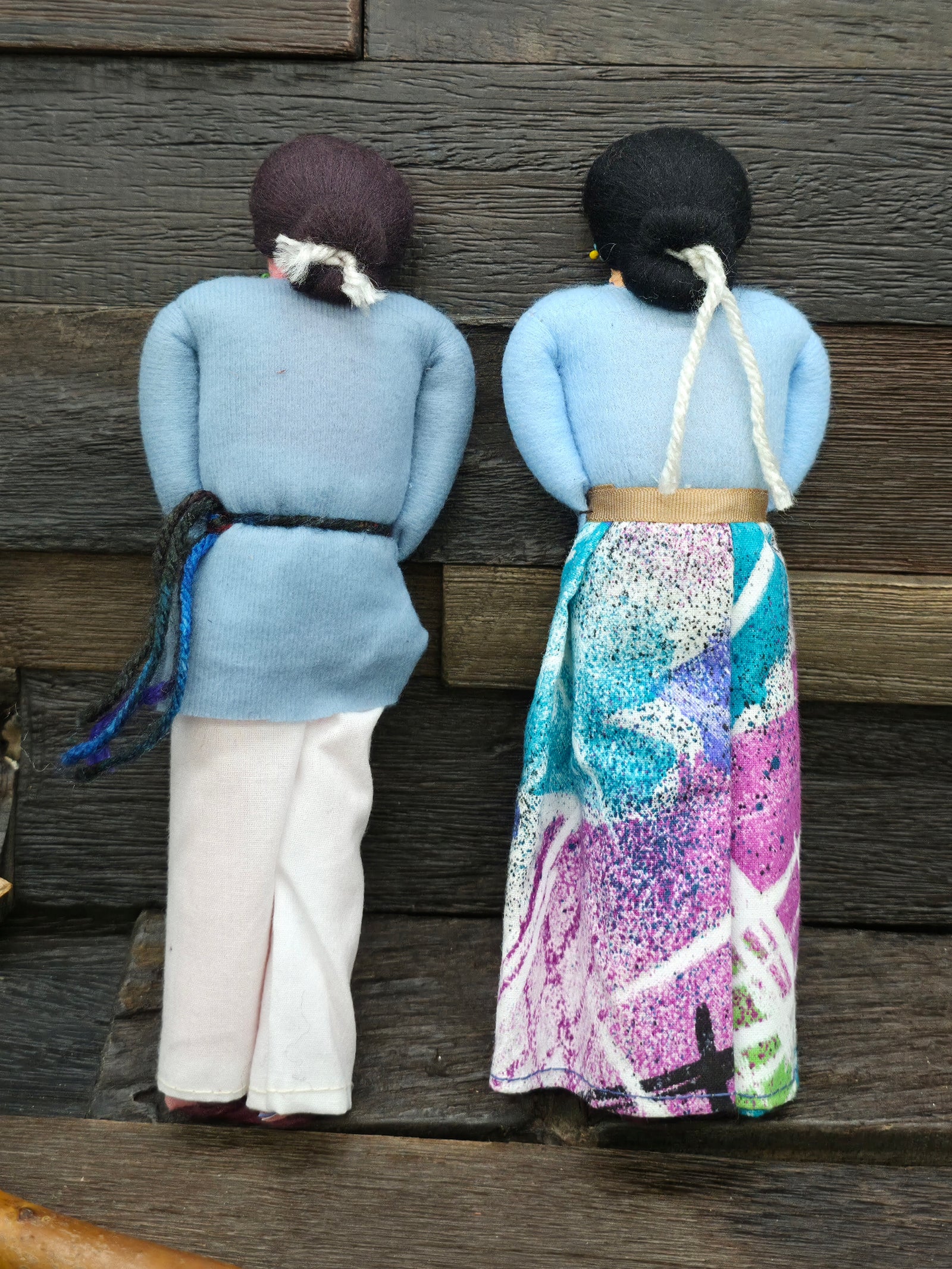 Handmade Cloth Doll Male and Female Set - Light Blue Shirts