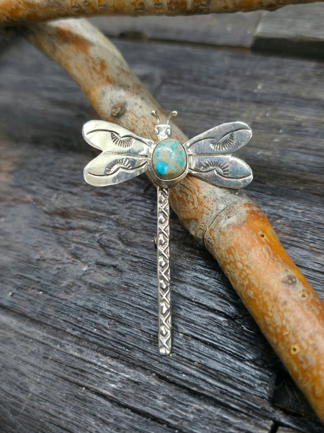 Sterling Silver Turquoise Dragonfly Pin by Lucille Platero