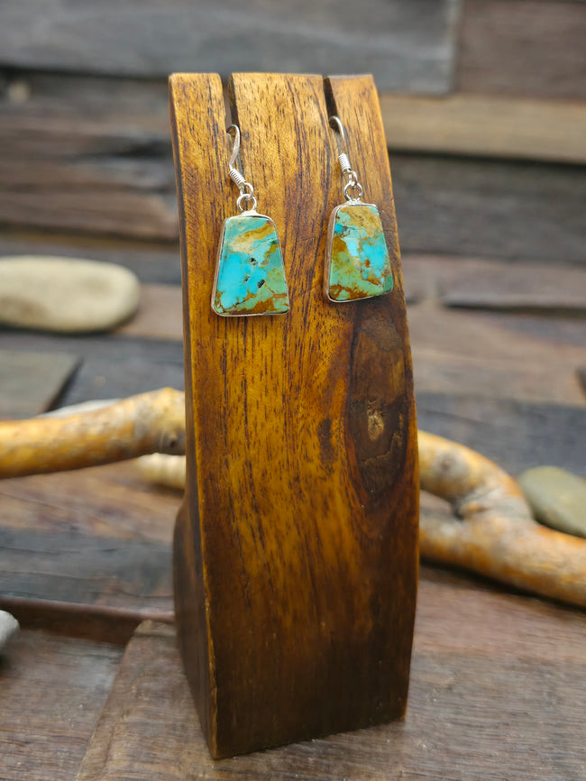 Sterling Silver Green Turquoise Mini Slab Earrings by Veronica Tortalita - 1 1/2 in. by 1/2 in.