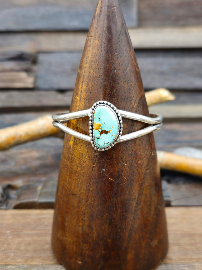 Single-Stone Turquoise Sterling Silver Cuff by Rosella Paxton - 6 1/4 in.