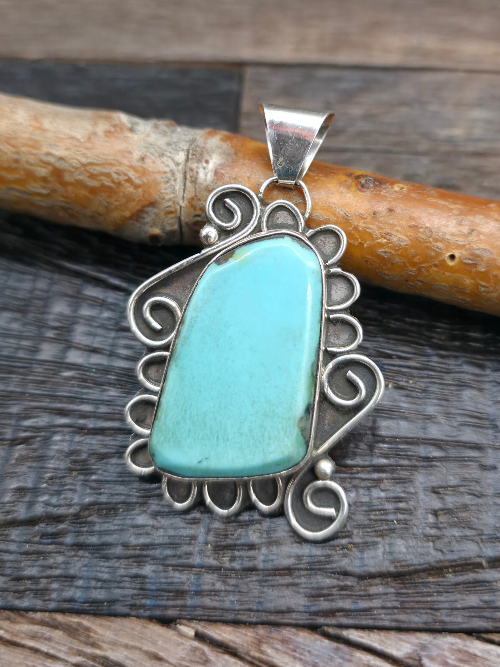 Sterling Silver Turquoise Pendant by Jeannie Guerro - 2 in. by 1 1/4 in.