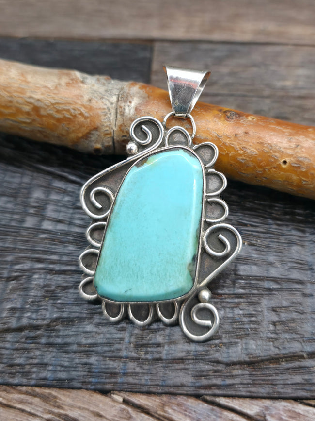 Sterling Silver Turquoise Pendant by Jeannie Guerro - 2 in. by 1 1/4 in.