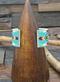 Beadwork Cuff by Dean Martin - Turquoise, Red, and Black with Feather Design - 6 3/4 in. with Gap