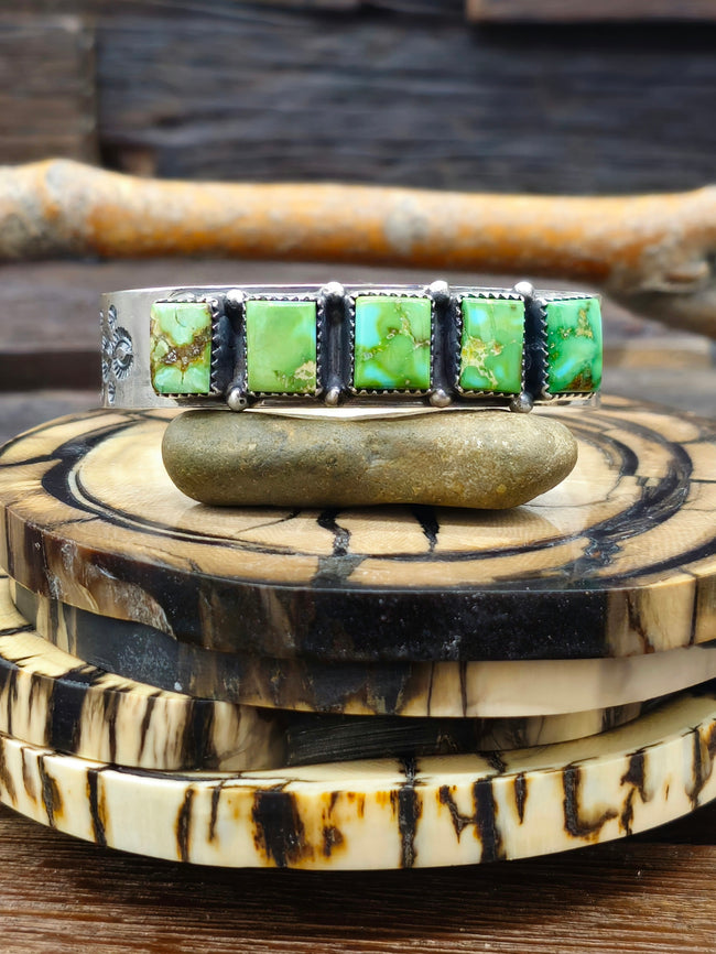 Five-Stone Sonoran Turquoise Sterling Silver Cuff by LaRose Ganadanegro - 6 1/2in.