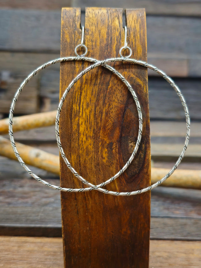 Sterling Silver Twisted Wire Hanging Hoop Earrings by Caroline Tsosie