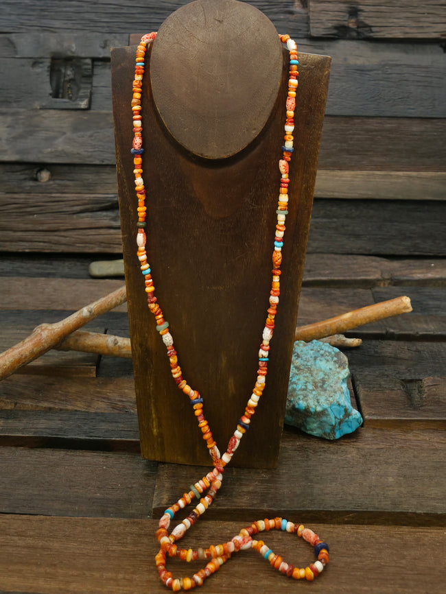 Spiny Oyster Shell and Mixed Stone Bead Necklace by Lupe Lovato - 38 in.