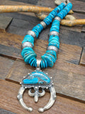 Mixed Turquoise and Sterling Silver Bead Necklace with Sterling Silver Turquoise Chimney Butte Naja - 26 in.
