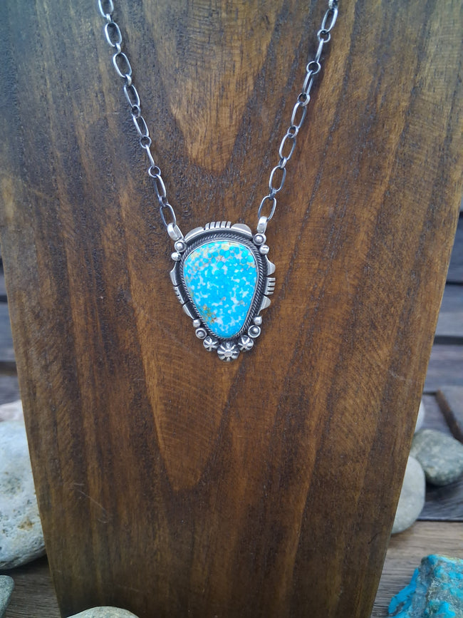 Sterling Silver Blue Turquoise Triangle Necklace 18in by Daniel Benally