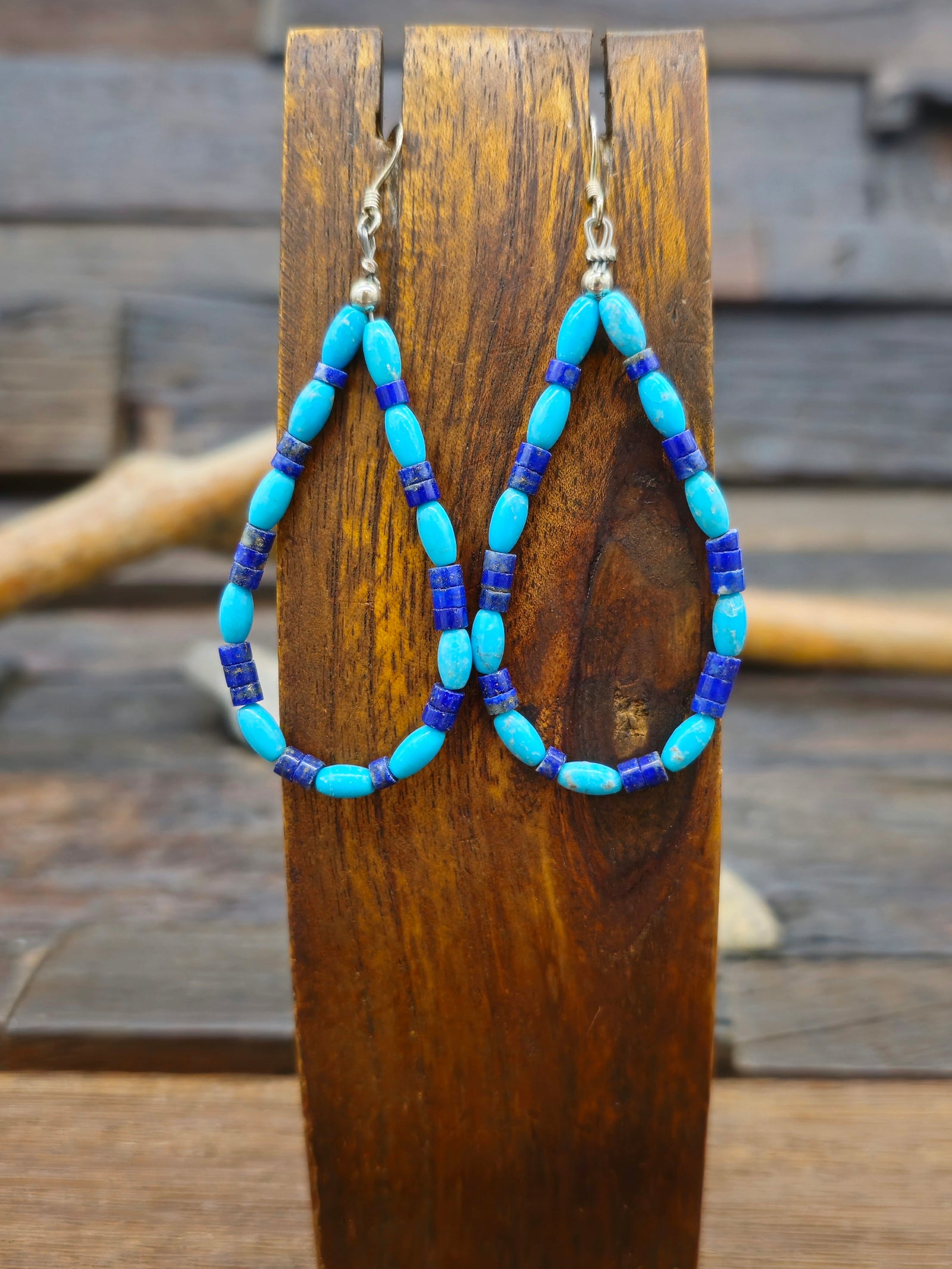 Turquoise and Lapis Bead Earrings by Fred Archuleta