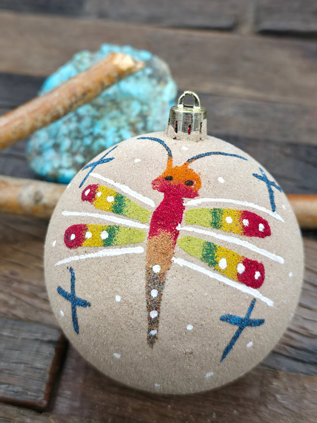 Large Sand Painting Christmas Ornament Bauble by Bingo Smith - Dragonfly