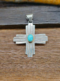Zia Sterling Silver Pendant with Oval Turquoise Stone by Lucille Platero