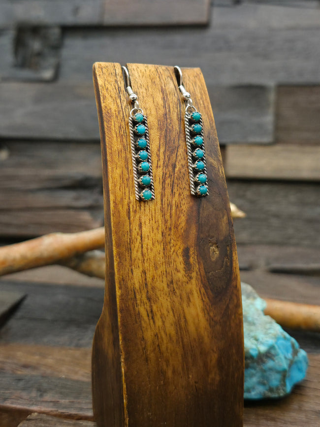 Sterling Silver Turquoise Earrings by Janice Spencer - 2 in. by 1/4 in.