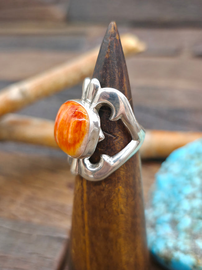 Cast Sterling Silver Spiny Oyster Ring by Kevin Yazzie - Size 8