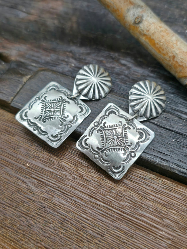 Sterling Silver Stamped Square Earrings by Vincent Platero