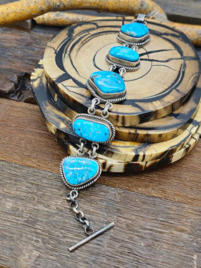 Five Stone Blue Turquoise Link Bracelet by LaRose Ganadanegro - 8 in.