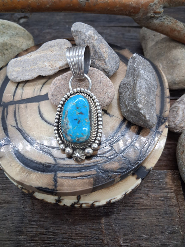 Sterling Silver Kingman Turquoise Oval Pendant by La Rose Ganadanegro