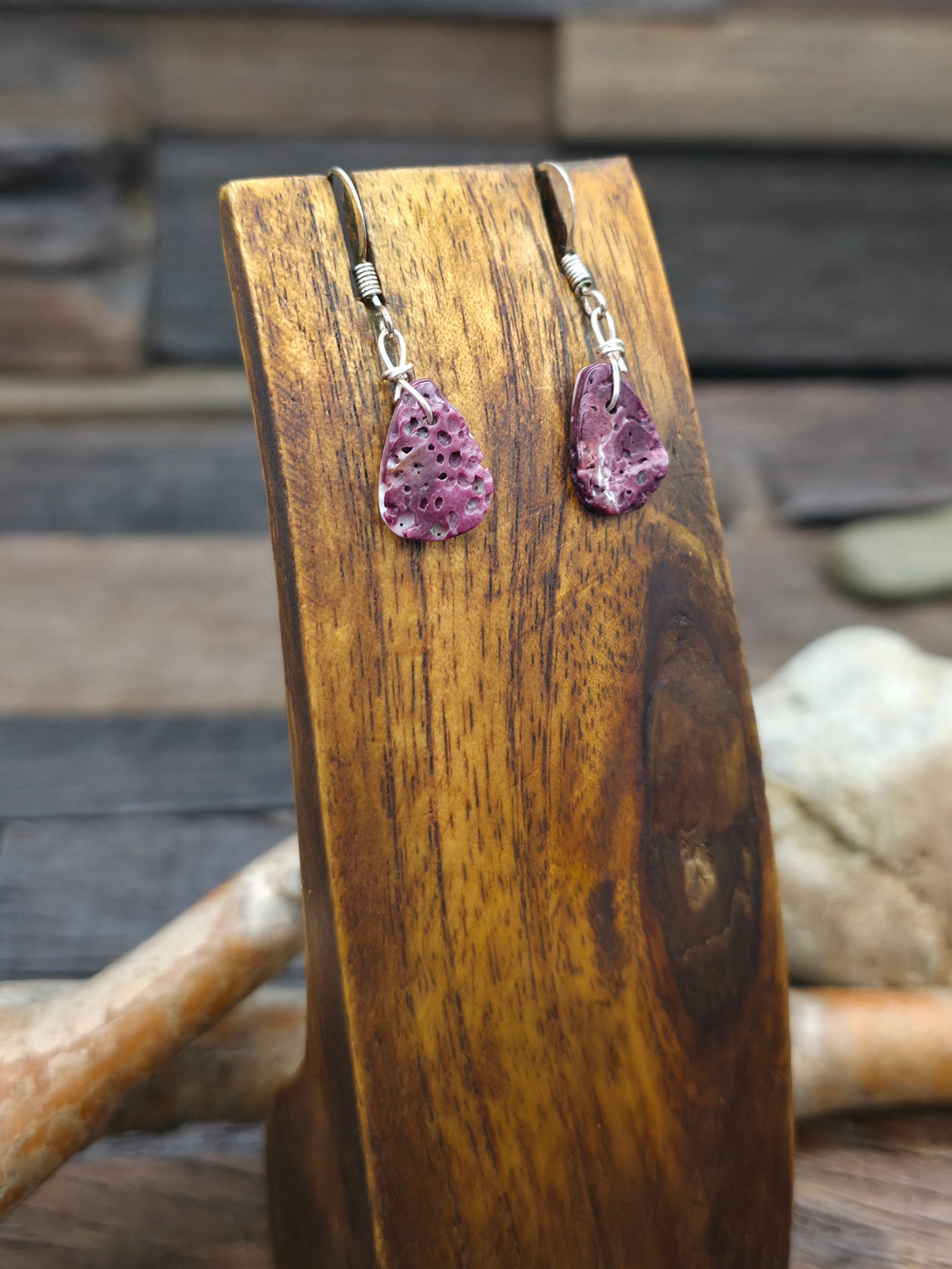 Purple Spiny Oyster Mini Slab Earrings by Ella Mae Garcia