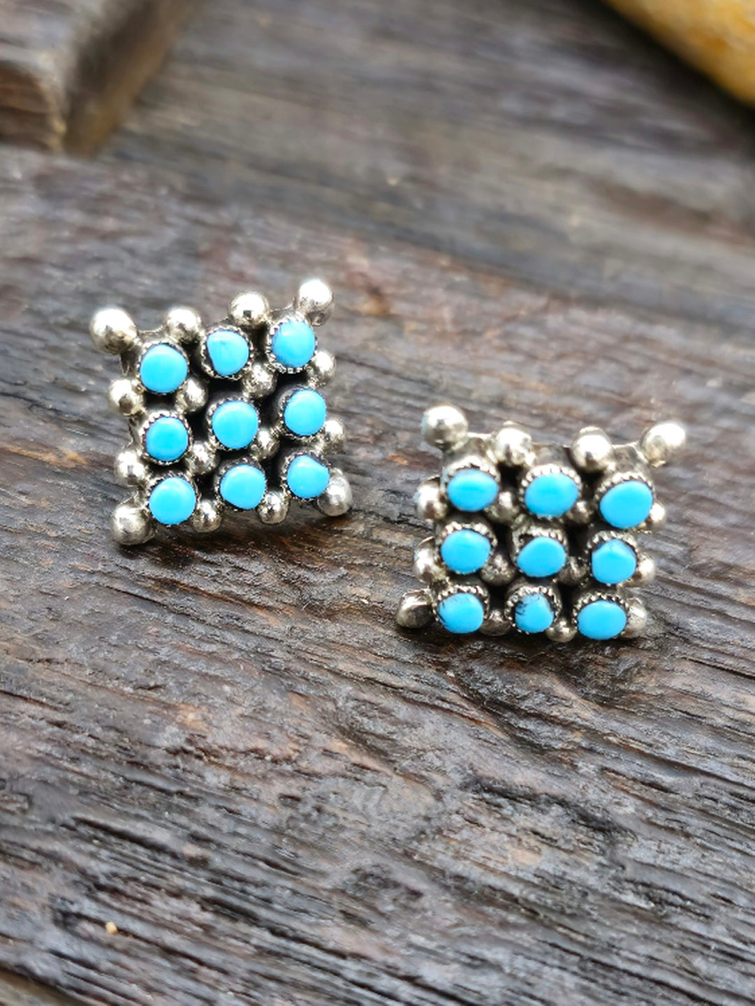 Square Sterling Silver Turquoise Petit Point Earrings by Calvert Lamy