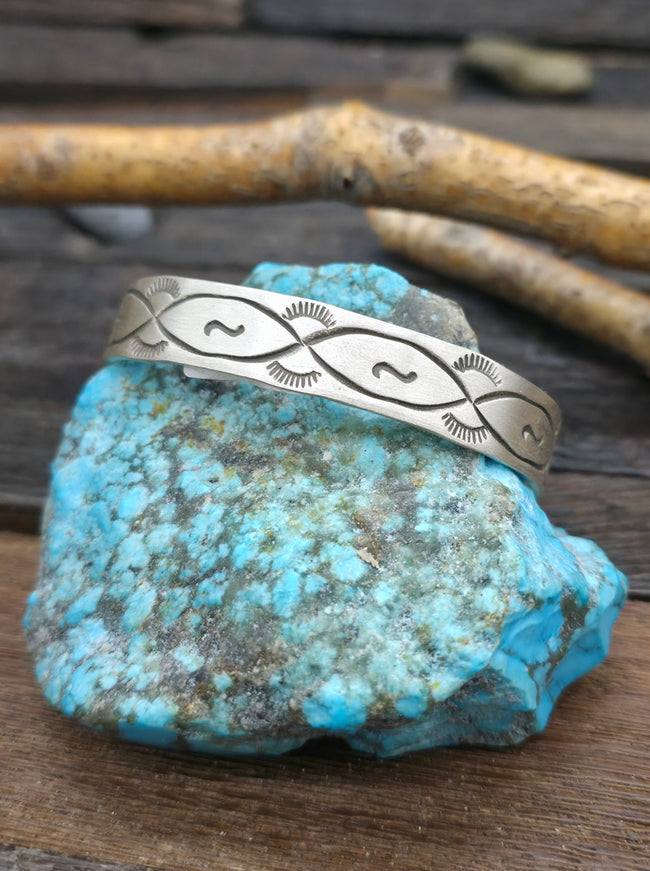 Stamped Sterling Silver Cuff by Gary Sandoval - 7 3/4" w/Gap