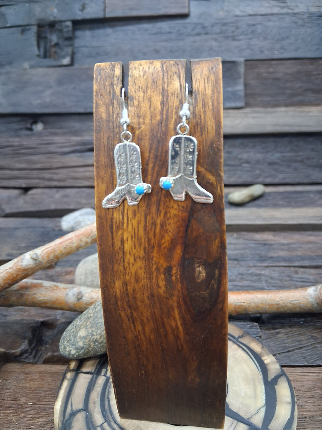 Sterling Silver and Turquoise Cowboy Boot Earrings by Bruce Chee