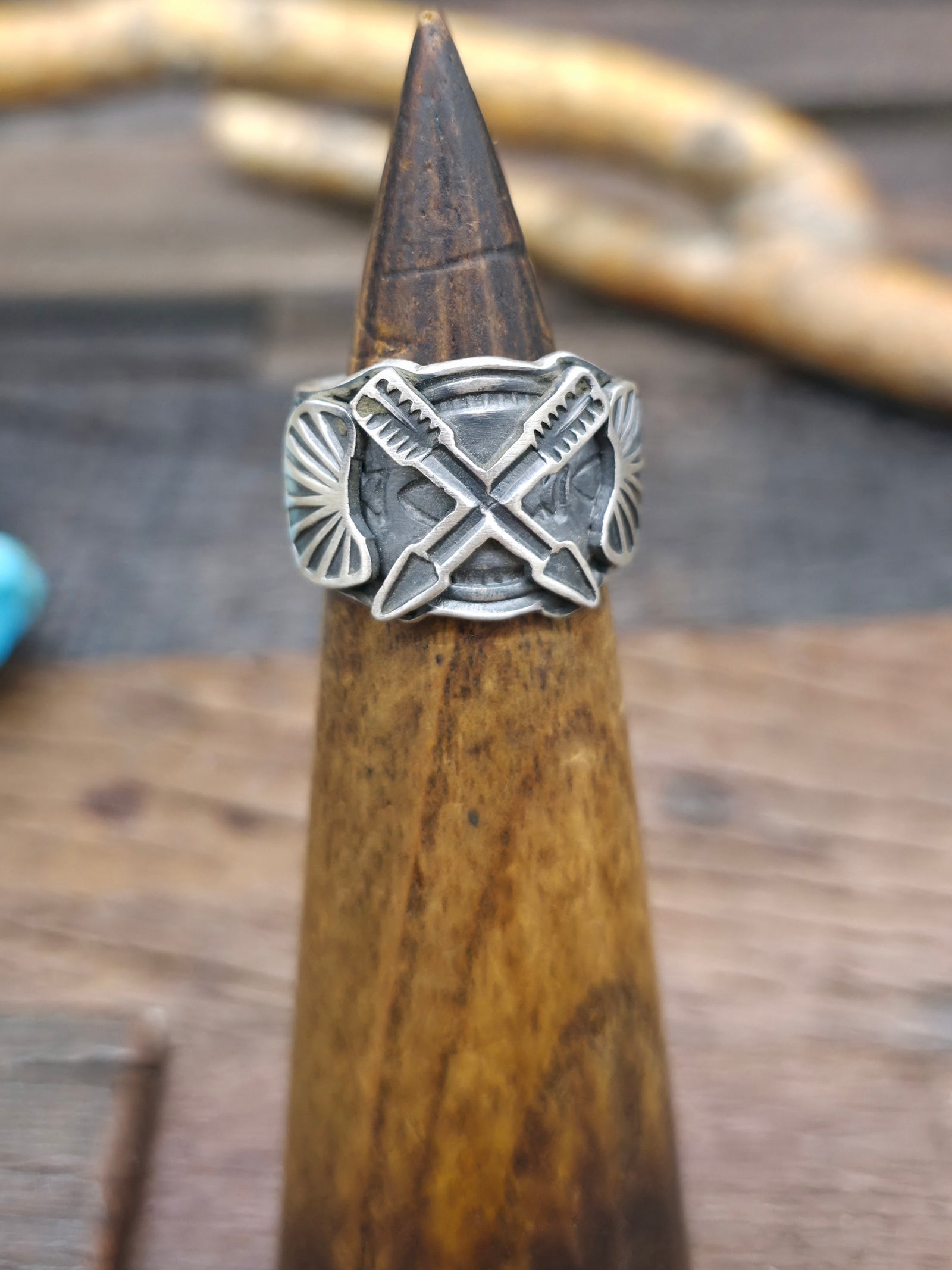 Stamped Sterling Silver Crossed Arrows Ring by Bo Reeves - Size 8