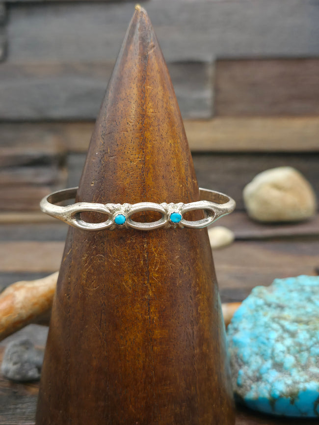 Two Stone Turquoise Cast Sterling Silver Cuff - 6 1/2 in. with Gap
