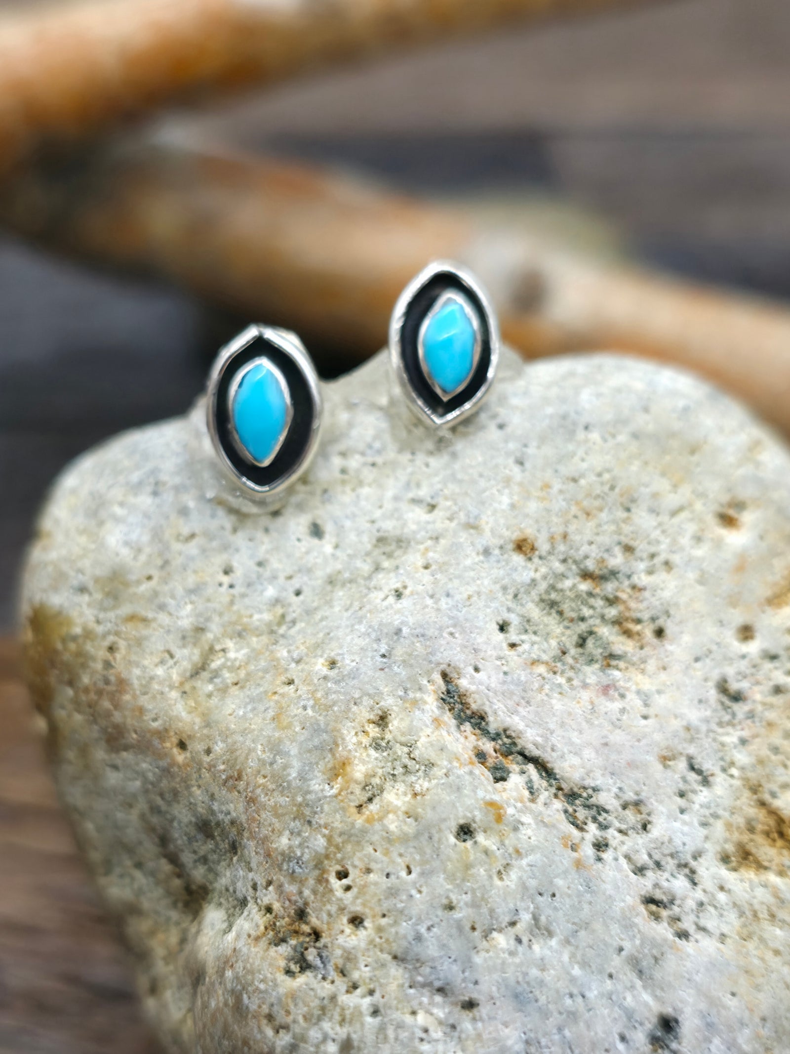 Oval Shadow Box Turquoise Stud Earrings